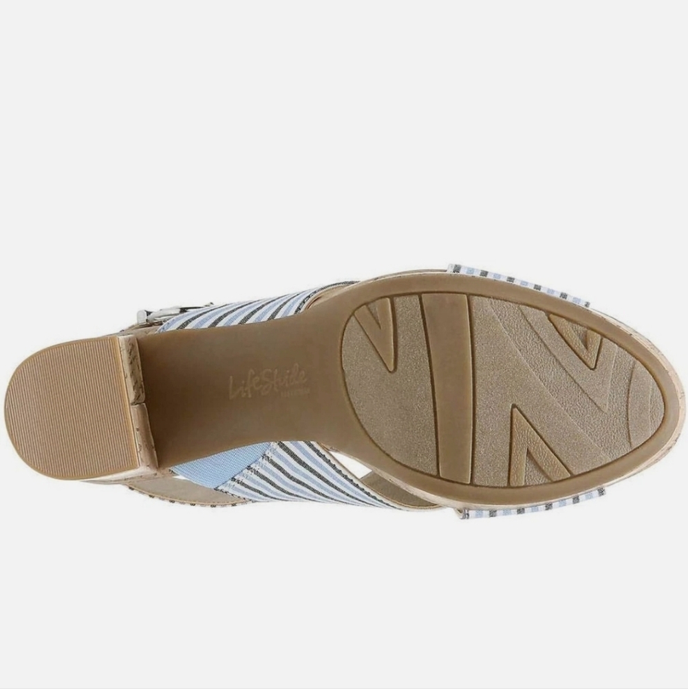 Life Stride Striped Sandals with Cork Heel Size 9 WIDE - Picture 3 of 6